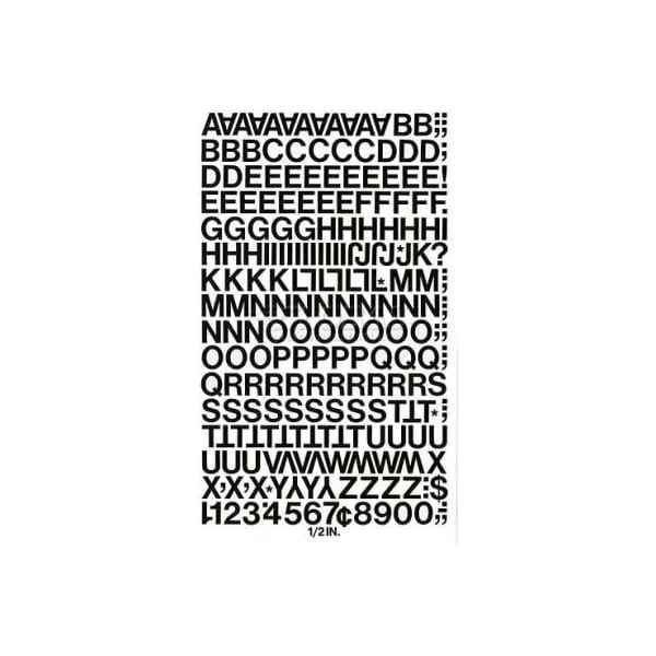 Chartpak Chartpak Vinyl Letters & Numbers, CHA01010, 1/2"H, Black, Helvetica Font, 201 Pcs 1010